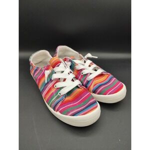 Jellypop Womens Rainbow Striped Canvas Slip On Sneakers Multi Color Size 9M